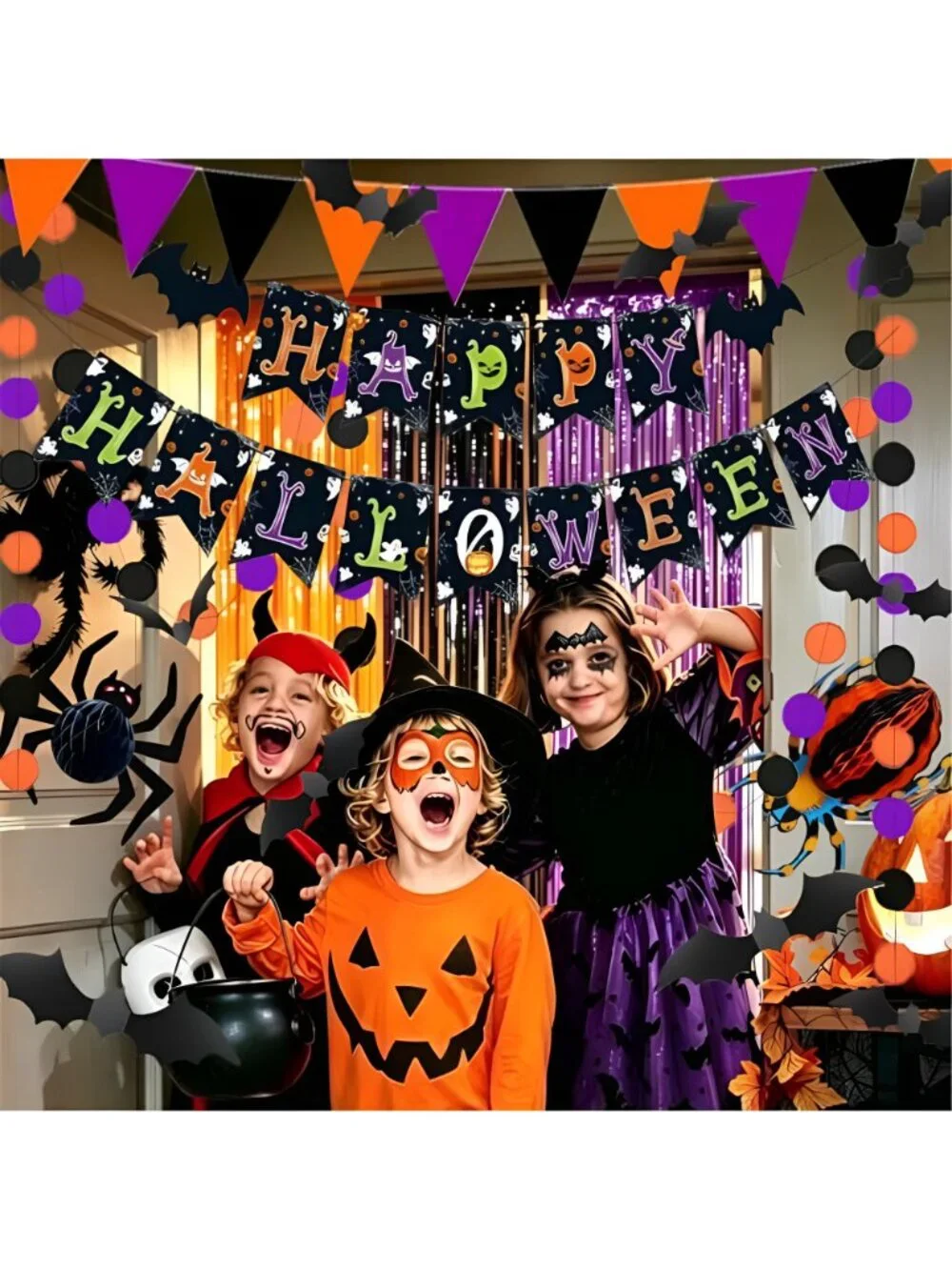 Happy Halloween Banner Indoor Outdoor HALLOWEEN Party Decoration Black Purple